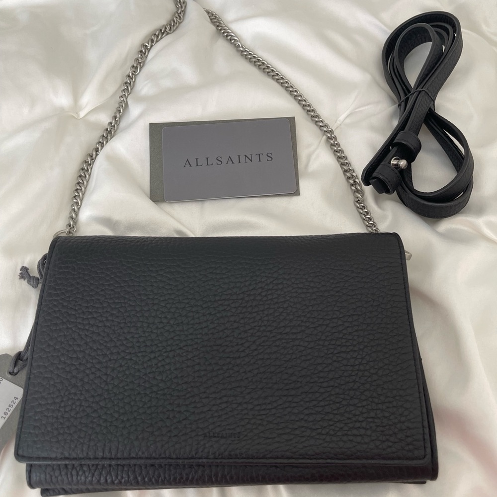 All Saints black fetch chain xbody